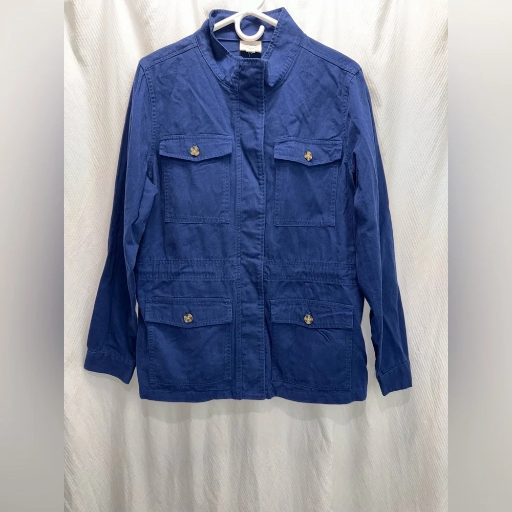 New St. John's Bay Women’s Classic Anorak Blue Jacket 100% Cotton Size Large NWT